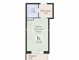 1-комнатная квартира, 26.48 м2