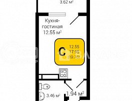 1-комнатная квартира, 19.76 м2
