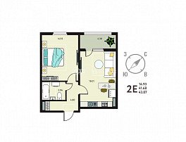 1-комнатная квартира, 43.87 м2