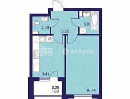 1-комнатная квартира, 41.57 м2