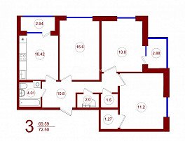 3-комнатная квартира, 72.5 м2
