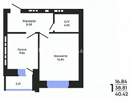 1-комнатная квартира, 39 м2