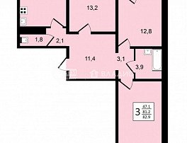 3-комнатная квартира, 82.9 м2