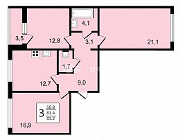 3-комнатная квартира, 83.2 м2