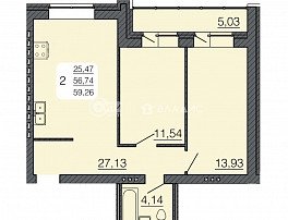 2-комнатная квартира, 59.26 м2