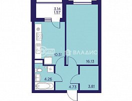 1-комнатная квартира, 41.01 м2