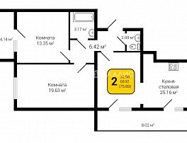 2-комнатная квартира, 75.89 м2