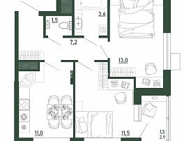 2-комнатная квартира, 49.3 м2