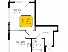 1-комнатная квартира, 38.05 м2