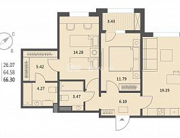 2-комнатная квартира, 66.3 м2
