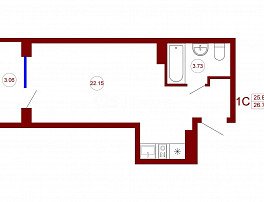 1-комнатная квартира, 27.41 м2