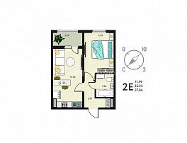 1-комнатная квартира, 37.04 м2