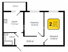 2-комнатная квартира, 59.02 м2