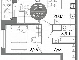 2-комнатная квартира, 46.18 м2