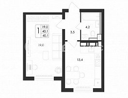 1-комнатная квартира, 40.1 м2
