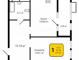 1-комнатная квартира, 47.02 м2