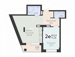 2-комнатная квартира, 51.28 м2