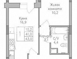 1-комнатная квартира, 43 м2