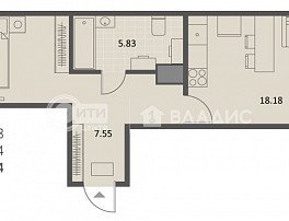 1-комнатная квартира, 49.38 м2