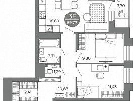 3-комнатная квартира, 59.77 м2