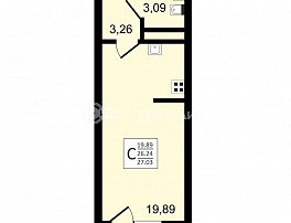 1-комнатная квартира, 27.03 м2