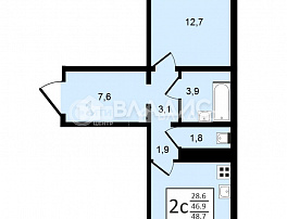 2-комнатная квартира, 49.2 м2