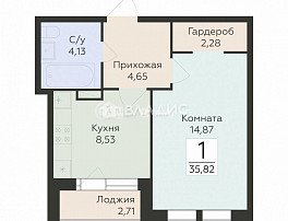 1-комнатная квартира, 35.82 м2