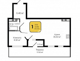 1-комнатная квартира, 60.9 м2