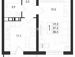 1-комнатная квартира, 38.5 м2