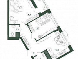 2-комнатная квартира, 55.6 м2