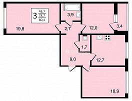 3-комнатная квартира, 80.4 м2