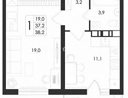 1-комнатная квартира, 38.2 м2