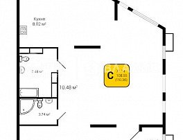 1-комнатная квартира, 110.36 м2