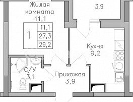 1-комнатная квартира, 29.1 м2