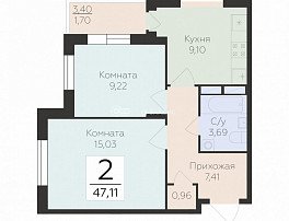 2-комнатная квартира, 47.11 м2