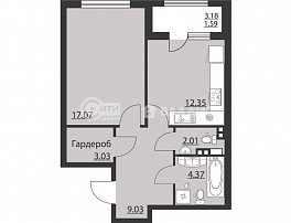 1-комнатная квартира, 49.45 м2