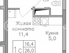 1-комнатная квартира, 28.8 м2
