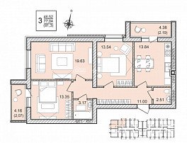 3-комнатная квартира, 81.3 м2