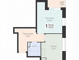 1-комнатная квартира, 41.04 м2