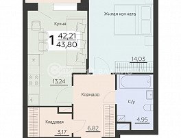 1-комнатная квартира, 43.8 м2