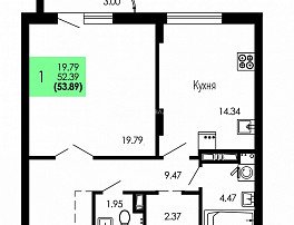 3-комнатная квартира, 53.89 м2