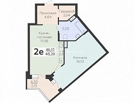 2-комнатная квартира, 48.28 м2