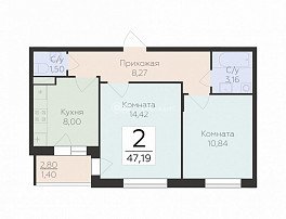 2-комнатная квартира, 47.19 м2