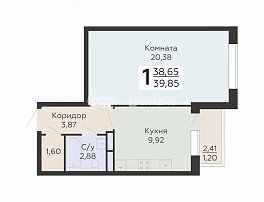 1-комнатная квартира, 39.85 м2