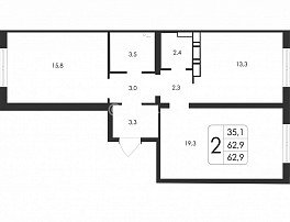 2-комнатная квартира, 62.9 м2