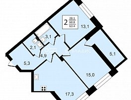 2-комнатная квартира, 63.4 м2