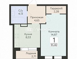 1-комнатная квартира, 35.82 м2