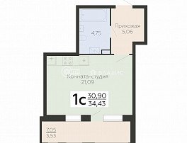 1-комнатная квартира, 34.8 м2