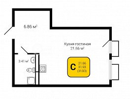 1-комнатная квартира, 31.93 м2