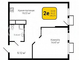 1-комнатная квартира, 46.27 м2